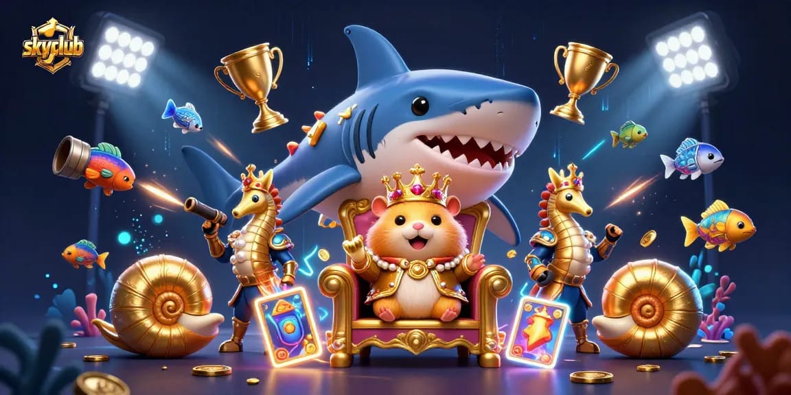 Experience the excitement of fishing at SkyClub as the golden hamster king rules the underwater world.