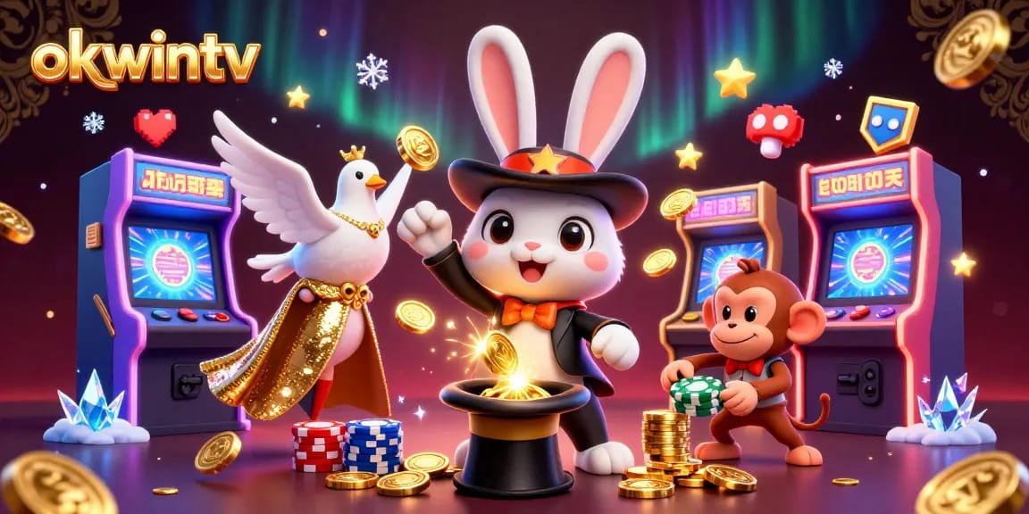 Watch OKWINTV transforming gaming with dynamic characters amid vibrant gambling elements.
