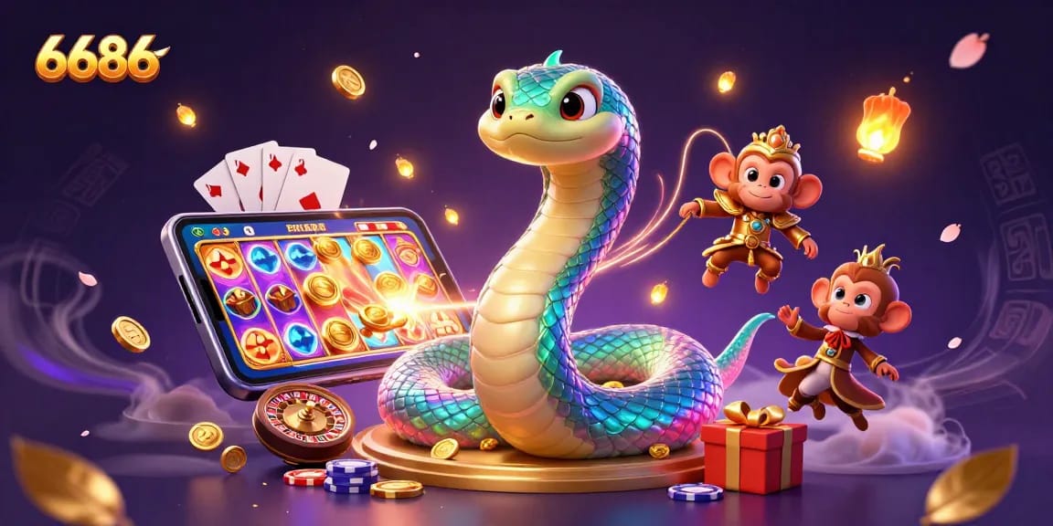 Engage in exciting gaming adventures at 6686, where a whimsical monkey king and an iridescent serpent inspire thrilling wins.