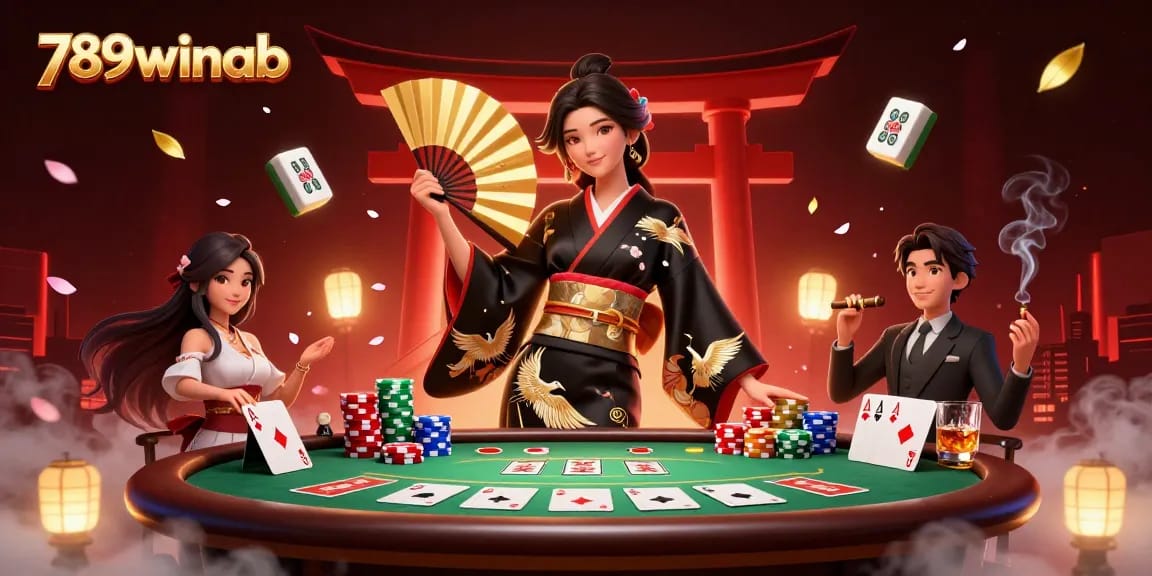 Experience thrilling gameplay at 789winab with a vibrant illustration of a casino scene featuring poker and traditional elements.