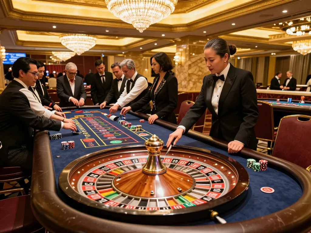 fun88 players cheering as they place bets at an elegant roulette table in a luxury casino atmosphere