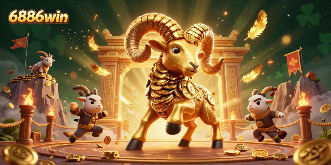 Experience the thrilling energy of 6886win with golden rams charging towards big wins in a vibrant casino arena.