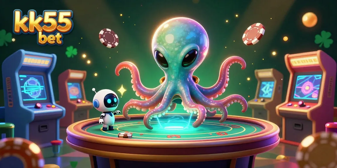 Experience thrilling action at kk55 bet with a vibrant 3D casino scene featuring an alien octopus and strategic gaming elements.