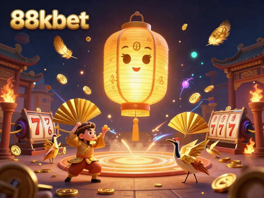 Experience thrilling gaming with 88kbet as golden spirits and warriors illuminate a vibrant casino scene.