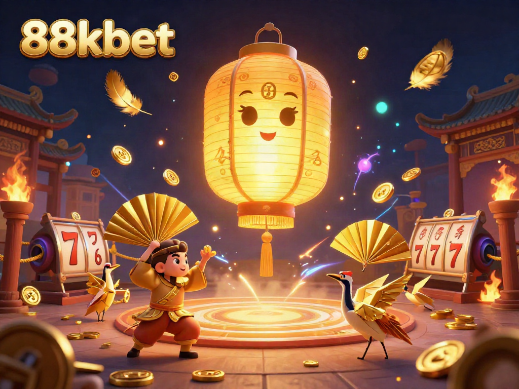 Experience thrilling gaming with 88kbet as golden spirits and warriors illuminate a vibrant casino scene.