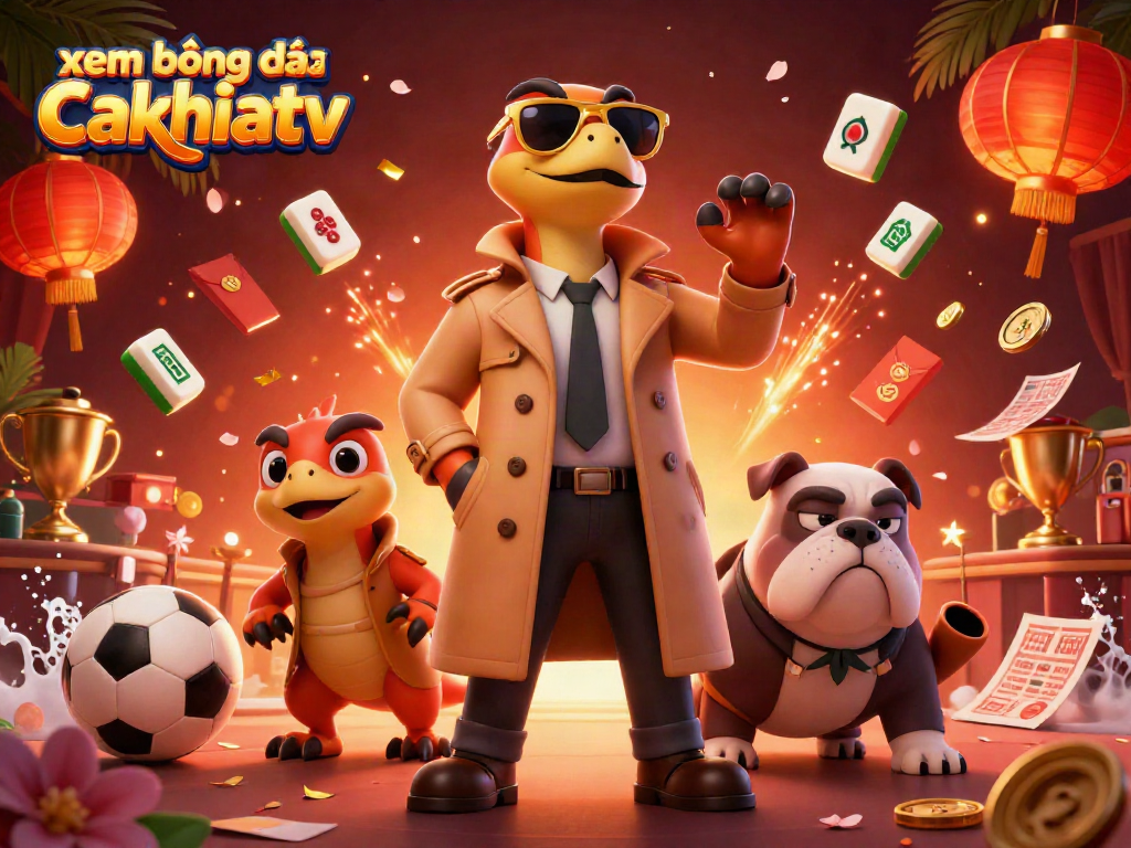 Experience xem bóng đá cakhiatv with dynamic sports-themed 3D casino art featuring lively characters.
