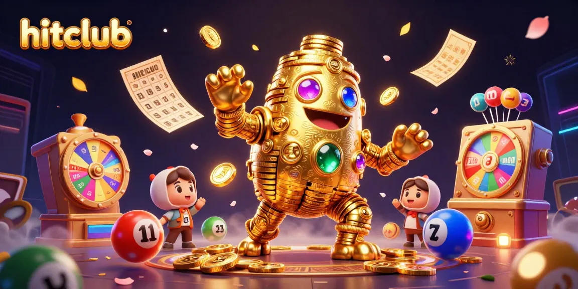 Experience thrilling gameplay at hitclub with vibrant lottery elements and a dynamic golden golem.