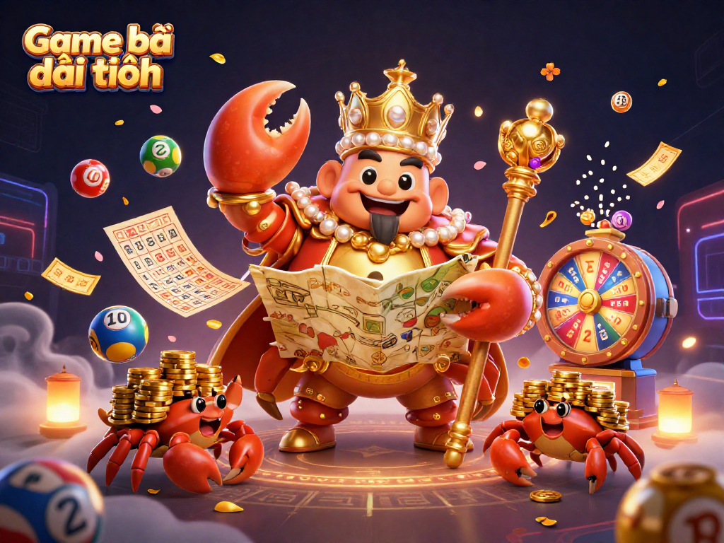 Engage with Game bài đổi thưởng by joining the exciting action of a golden crab emperor amidst vibrant gaming elements.