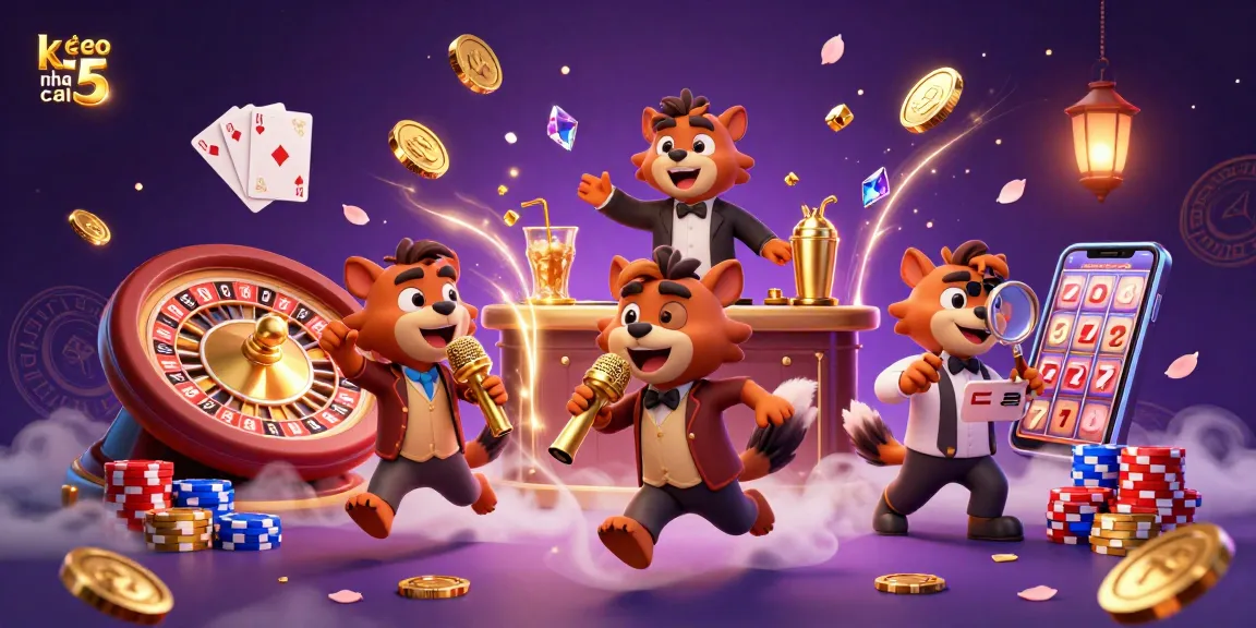 Experience the lively atmosphere of keo nha cai 5 as hyenas animate a comedy casino scene filled with golden coins and a spinning roulette wheel.
