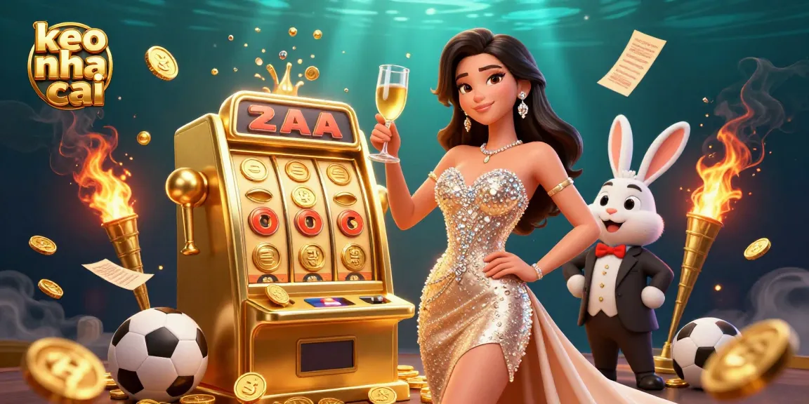 Bet on keo nha cai with a glamorous woman and golden jackpot slot machine illustration.