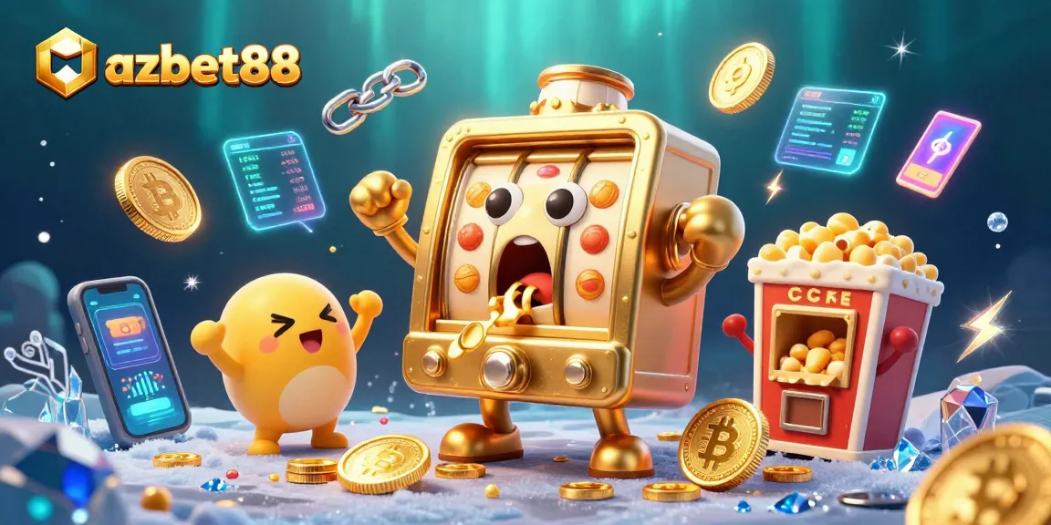 azbet88 slot machine wins big, with coins flying and cheering baby slots in a vibrant gambling illustration
