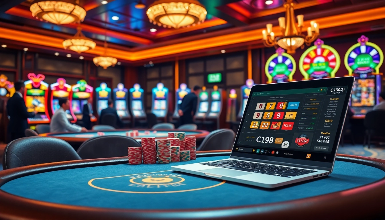 Experience the excitement of C168 COM with vibrant casino tables and online gambling interfaces.